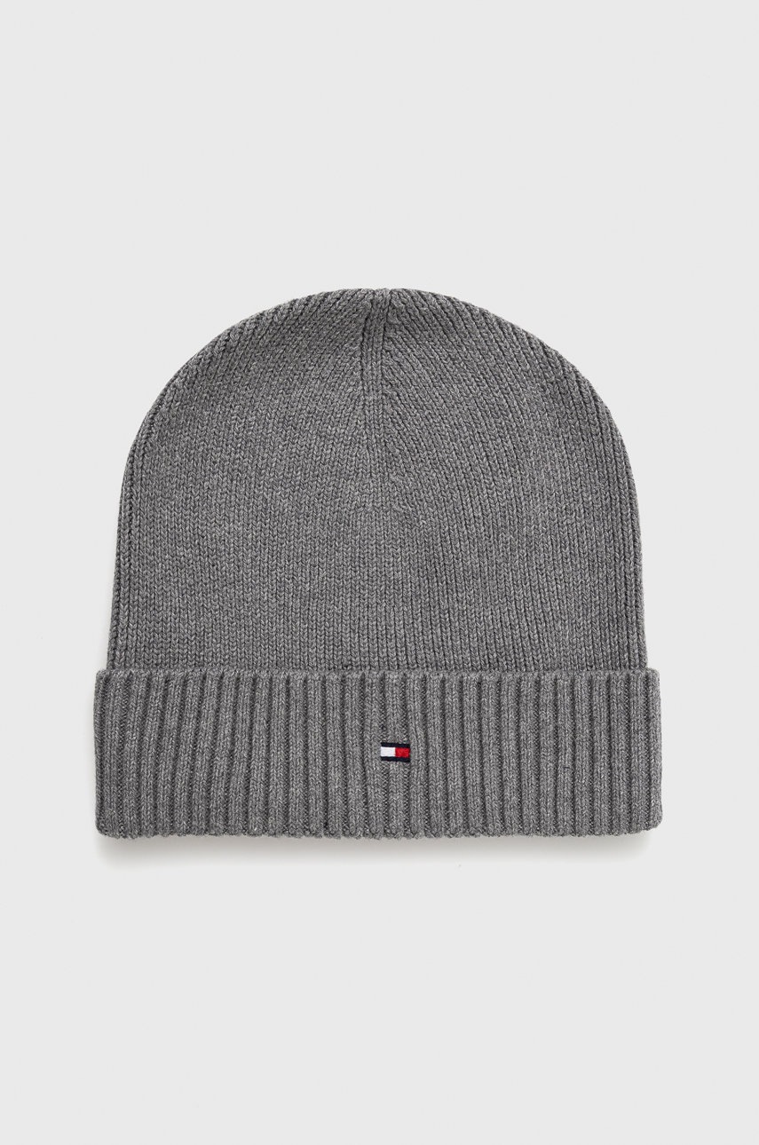 

Шапка Tommy Hilfiger в сиво с фина плетка, Сив