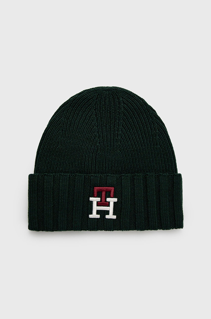 

Шерстяная шапка Tommy Hilfiger цвет зелёный из тонкого трикотажа шерсть