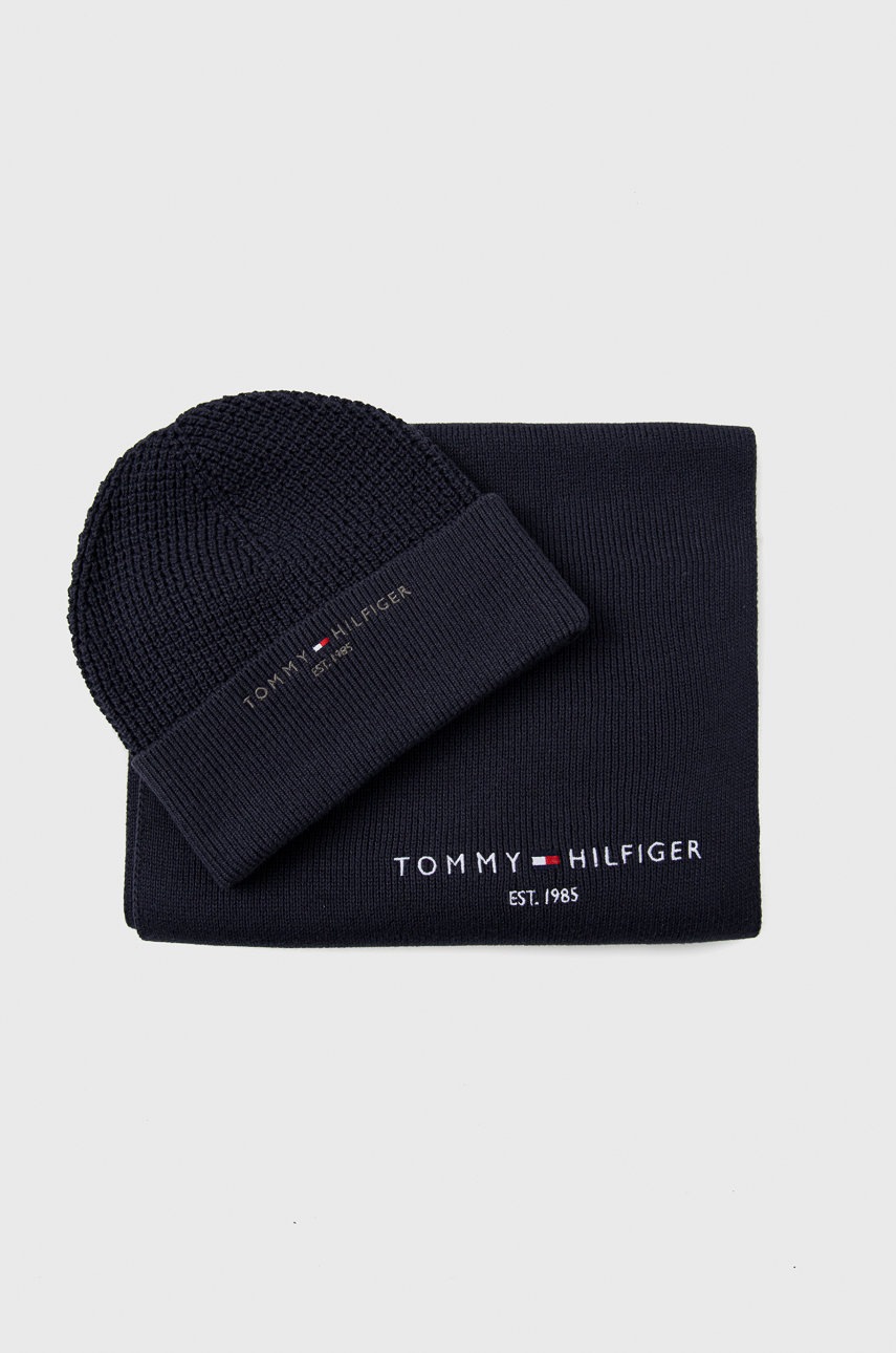 

Памучни шапка и шал Tommy Hilfiger в тъмносиньо, Тъмносин