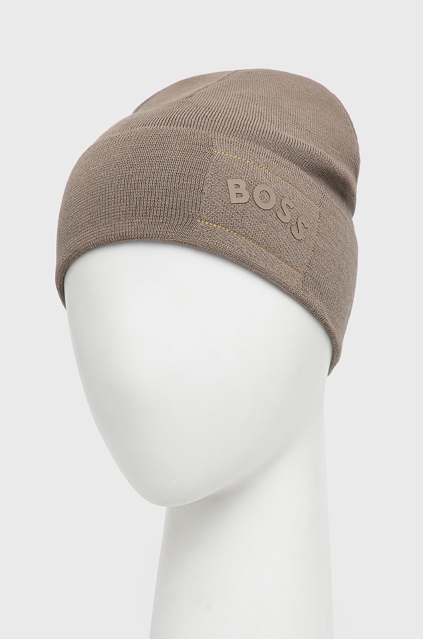 

Вовняна шапка BOSS Boss Athleisure колір бежевий з тонкого трикотажу вовна