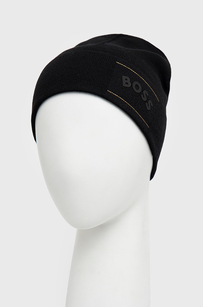 

Вовняна шапка BOSS Boss Athleisure колір чорний з тонкого трикотажу вовна