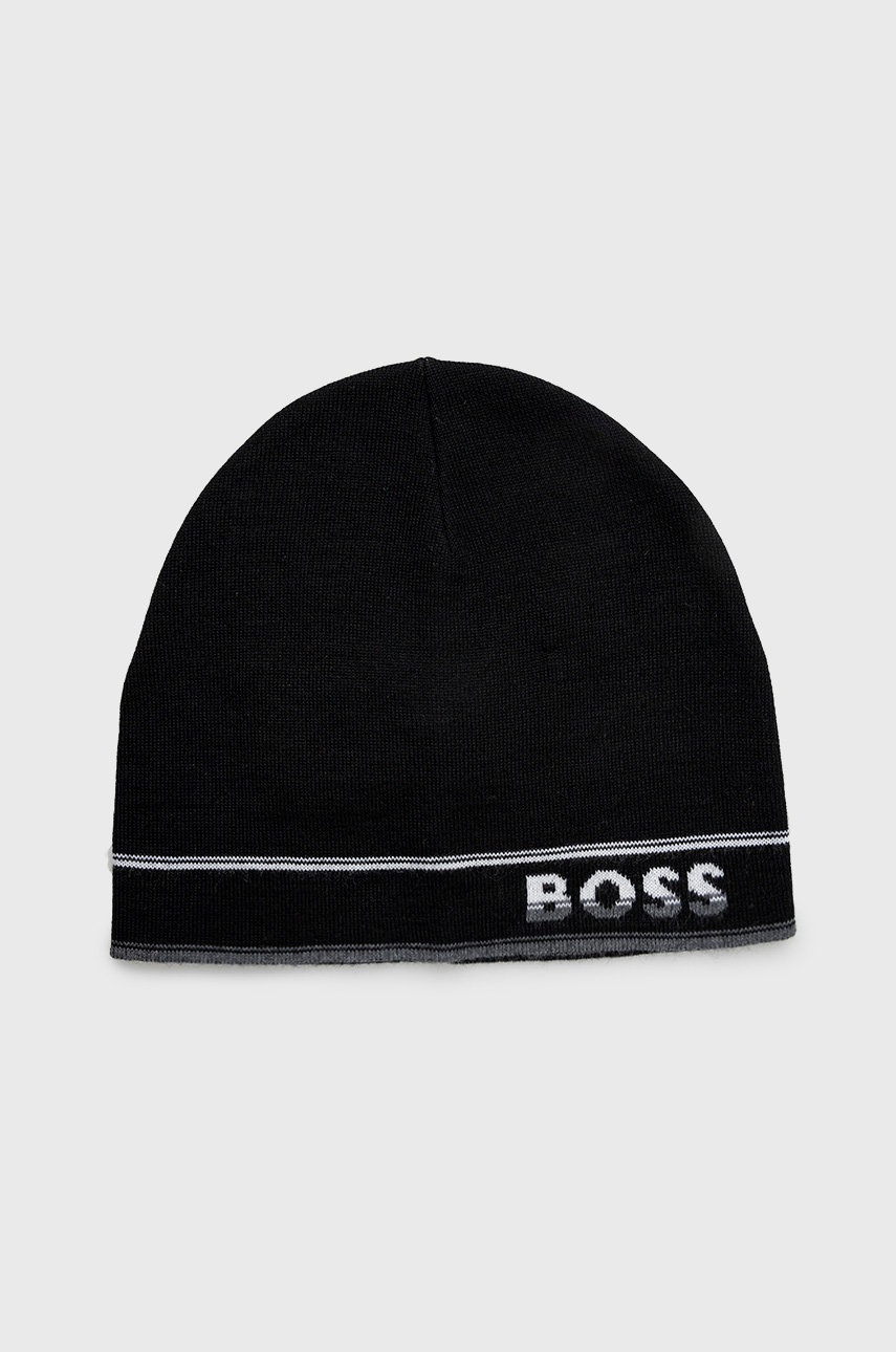

Вовняна шапка BOSS Boss Athleisure колір чорний з тонкого трикотажу вовна
