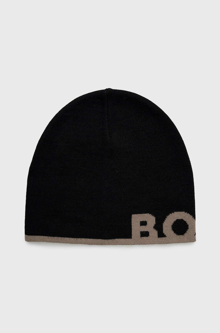 

Вълнена шапка BOSS Boss Athleisure в черно с фина плетка от вълна, Черен