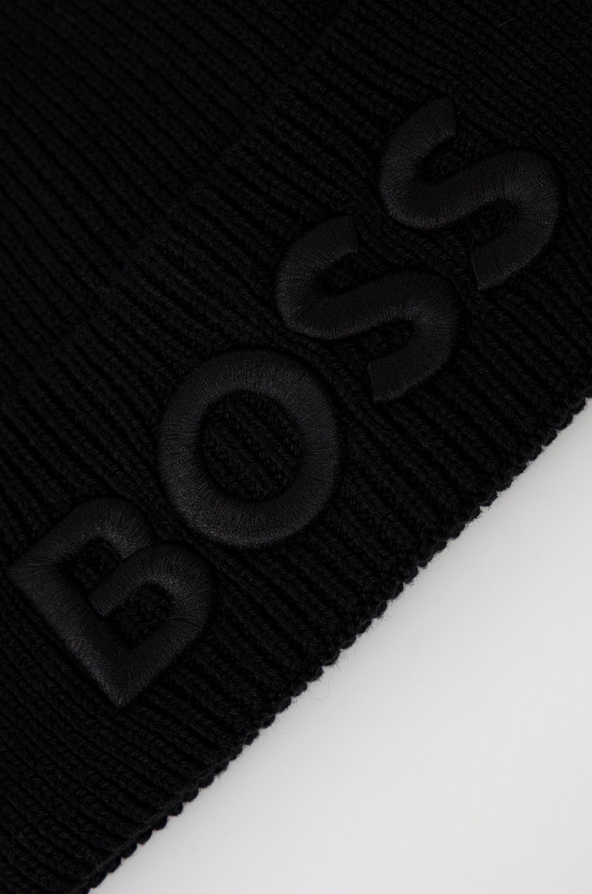 

Шапка с примесью шерсти BOSS Boss Casual цвет чёрный из толстого трикотажа