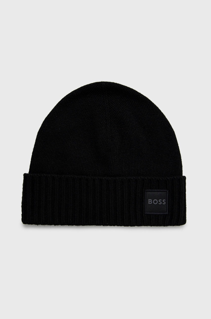 

Шапка с вълна BOSS Boss Casual в черно с фина плетка, Черен