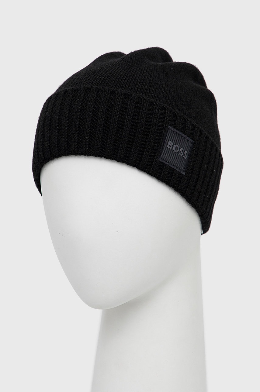 Шапка с примесью шерсти BOSS Boss Casual цвет чёрный из тонкого трикотажа