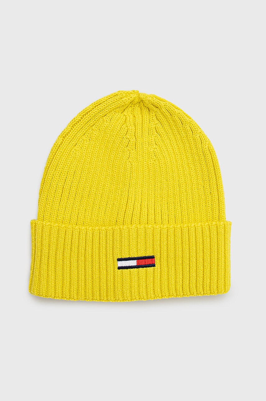 Tommy jeans caciula culoarea galben, din tesatura neteda