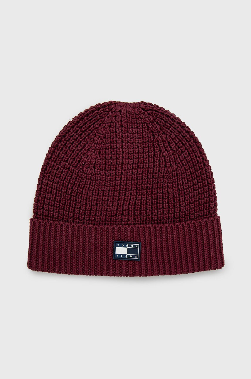 Tommy jeans caciula culoarea bordo, bumbac, din tesatura neteda