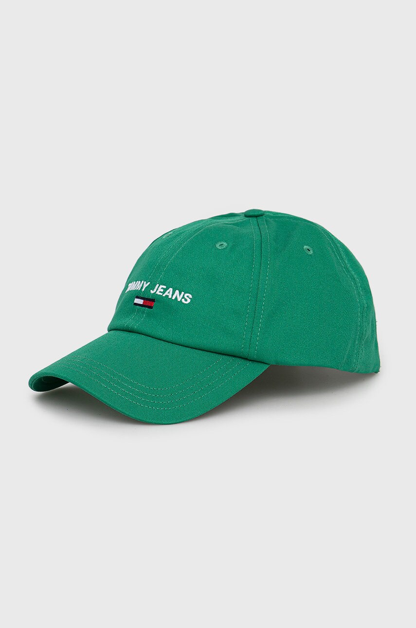 Tommy jeans șapcă de baseball din bumbac culoarea verde, cu imprimeu