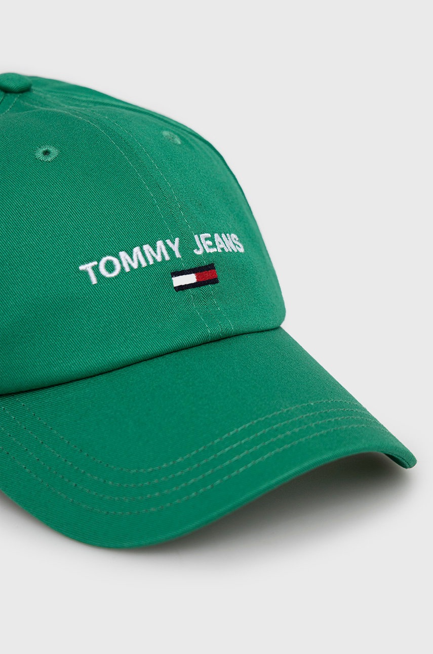 

Бавовняна бейсболка Tommy Jeans колір зелений з аплікацією
