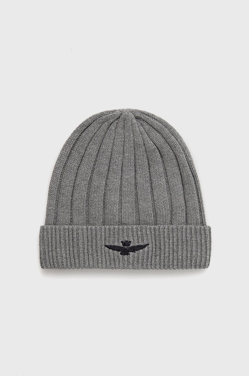 Aeronautica militare caciula din bumbac culoarea gri, bumbac, din tricot gros