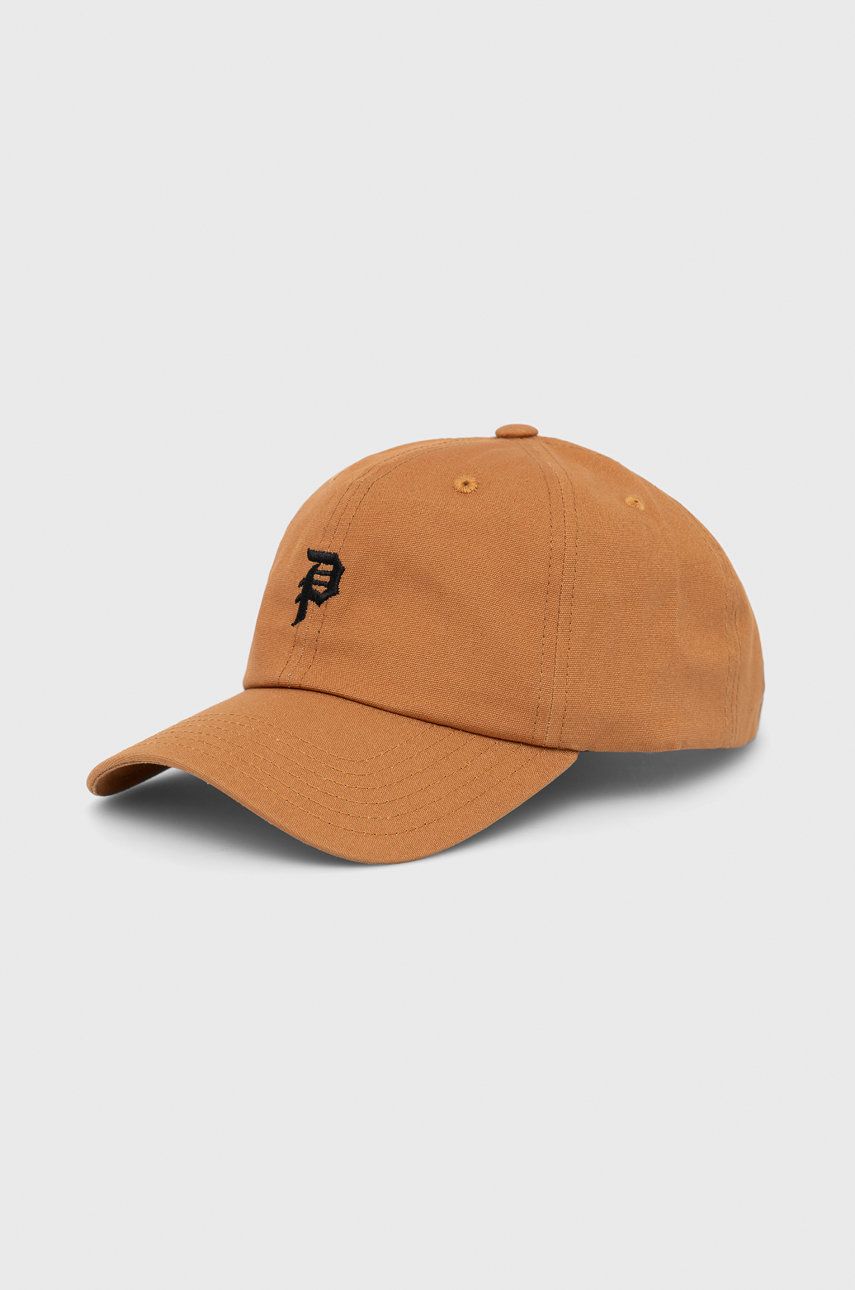 Primitive șapcă de baseball din bumbac culoarea maro, cu imprimeu