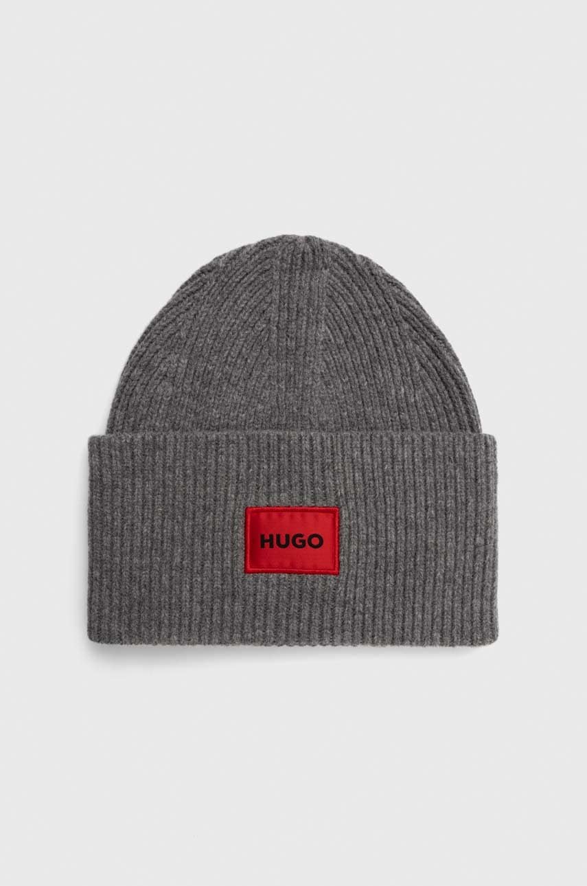 HUGO caciula de lana culoarea gri, de lana, din tricot gros