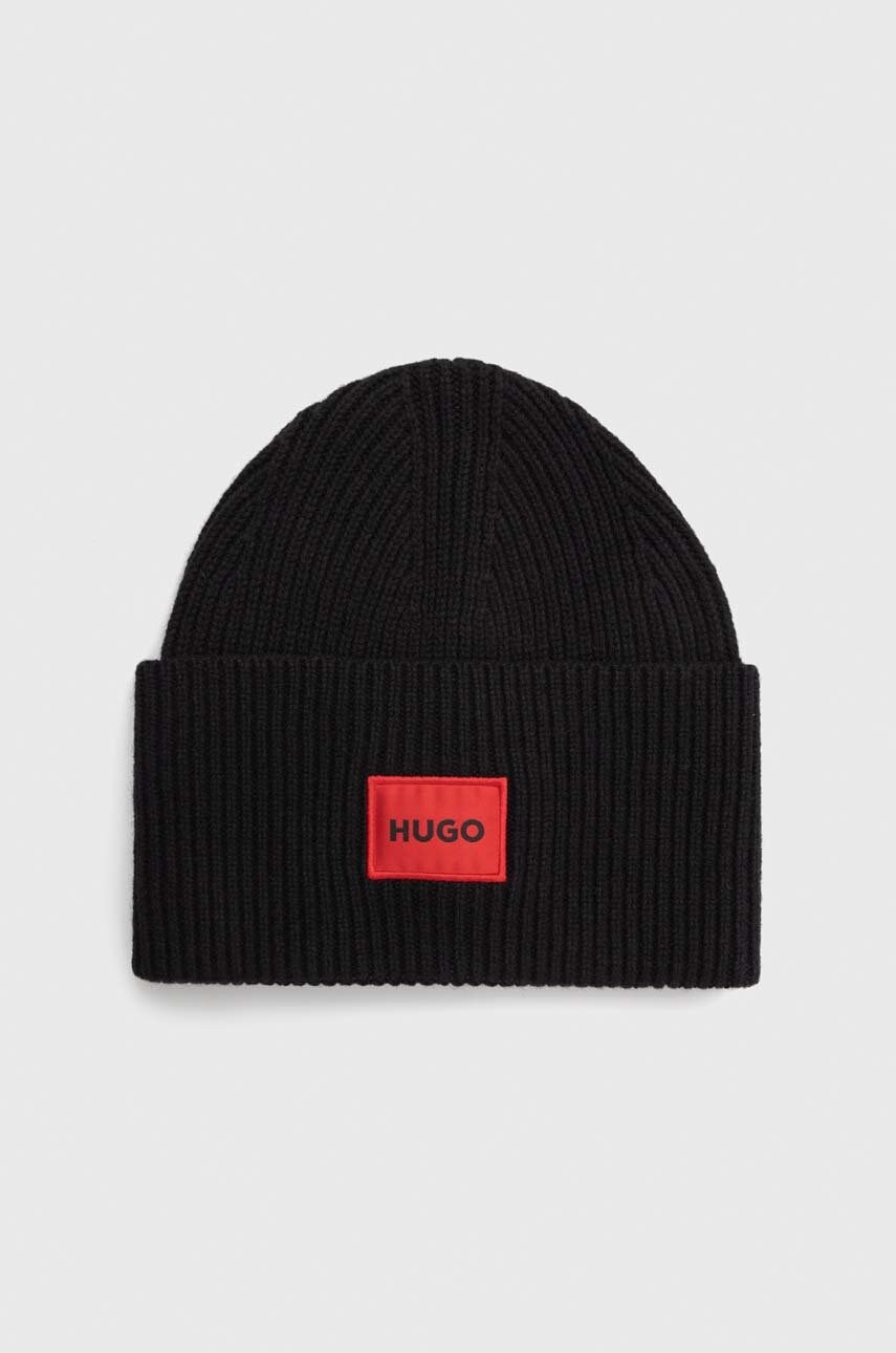 HUGO caciula de lana culoarea negru, de lana, din tricot gros