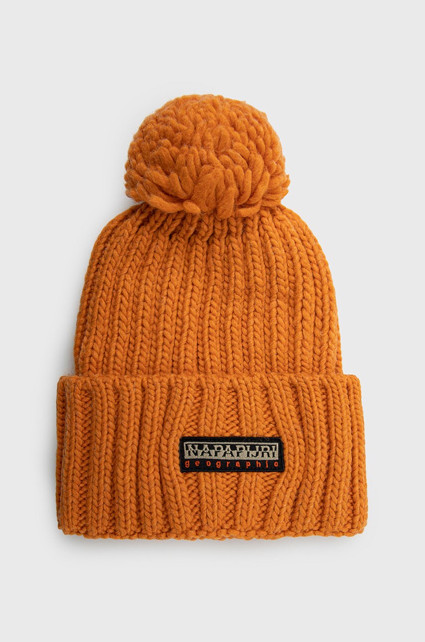 Napapijri caciula din amestec de lana culoarea portocaliu, din tricot gros