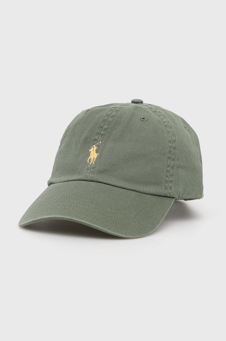 

Памучна шапка с козирка Polo Ralph Lauren в зелено с изчистен дизайн, Зелен