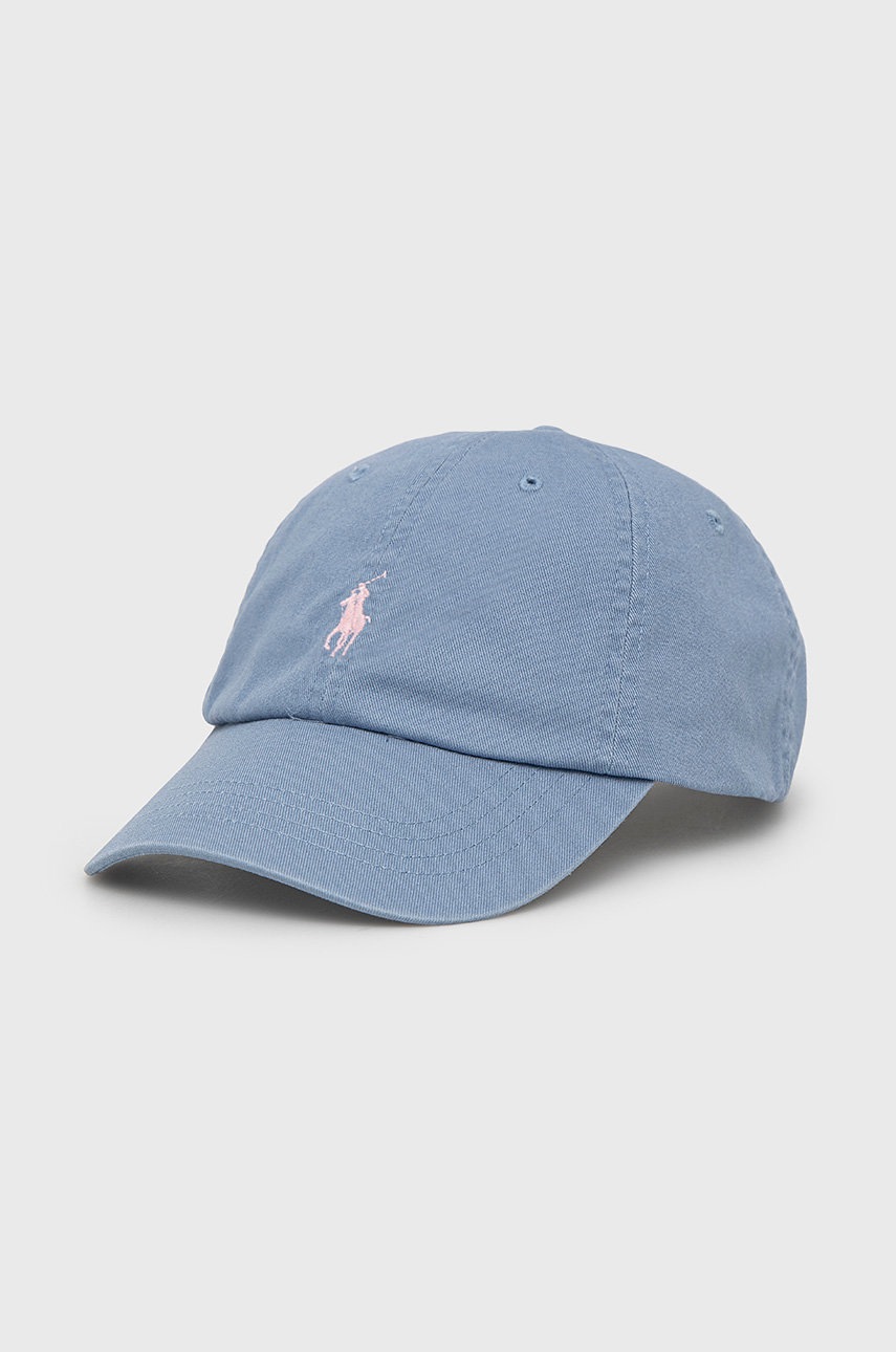 

Памучна шапка с козирка Polo Ralph Lauren с апликация, Син