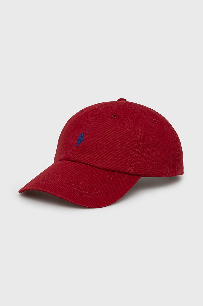 

Памучна шапка с козирка Polo Ralph Lauren в бордо с апликация