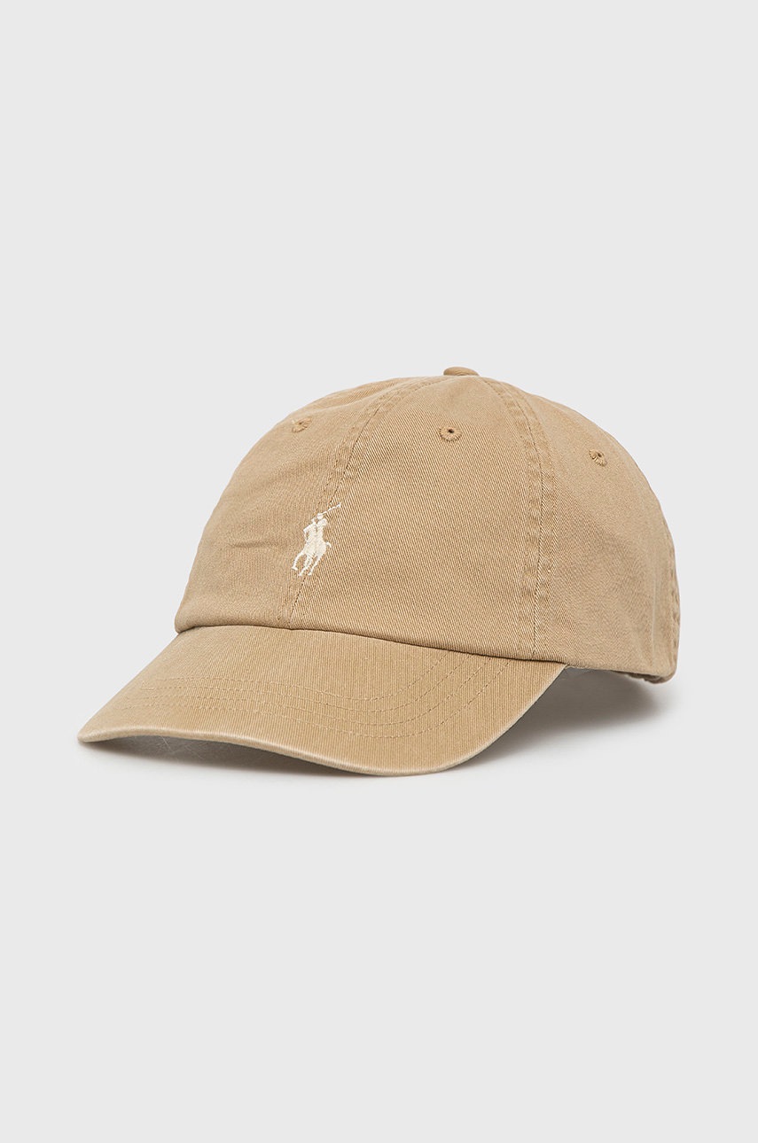 

Памучна шапка с козирка Polo Ralph Lauren в бежово с апликация, Бежов