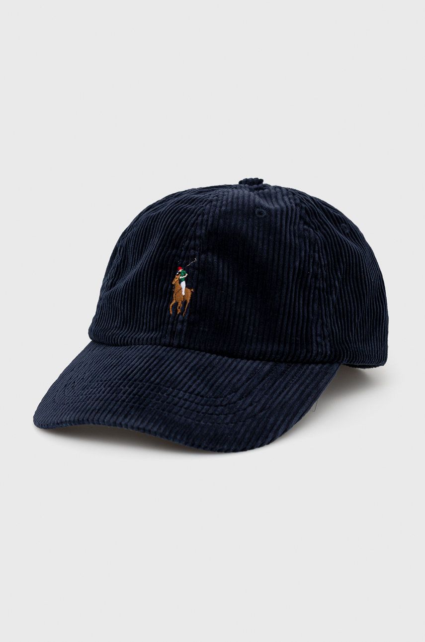 Polo Ralph Lauren czapka z daszkiem sztruksowa kolor granatowy gładka