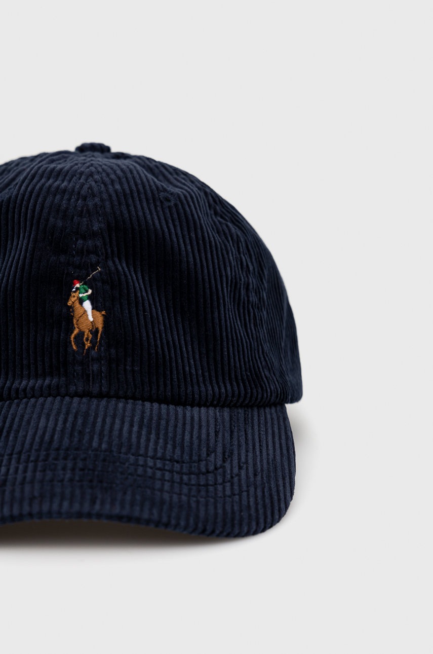 

Вельветовая кепка Polo Ralph Lauren цвет синий однотонная