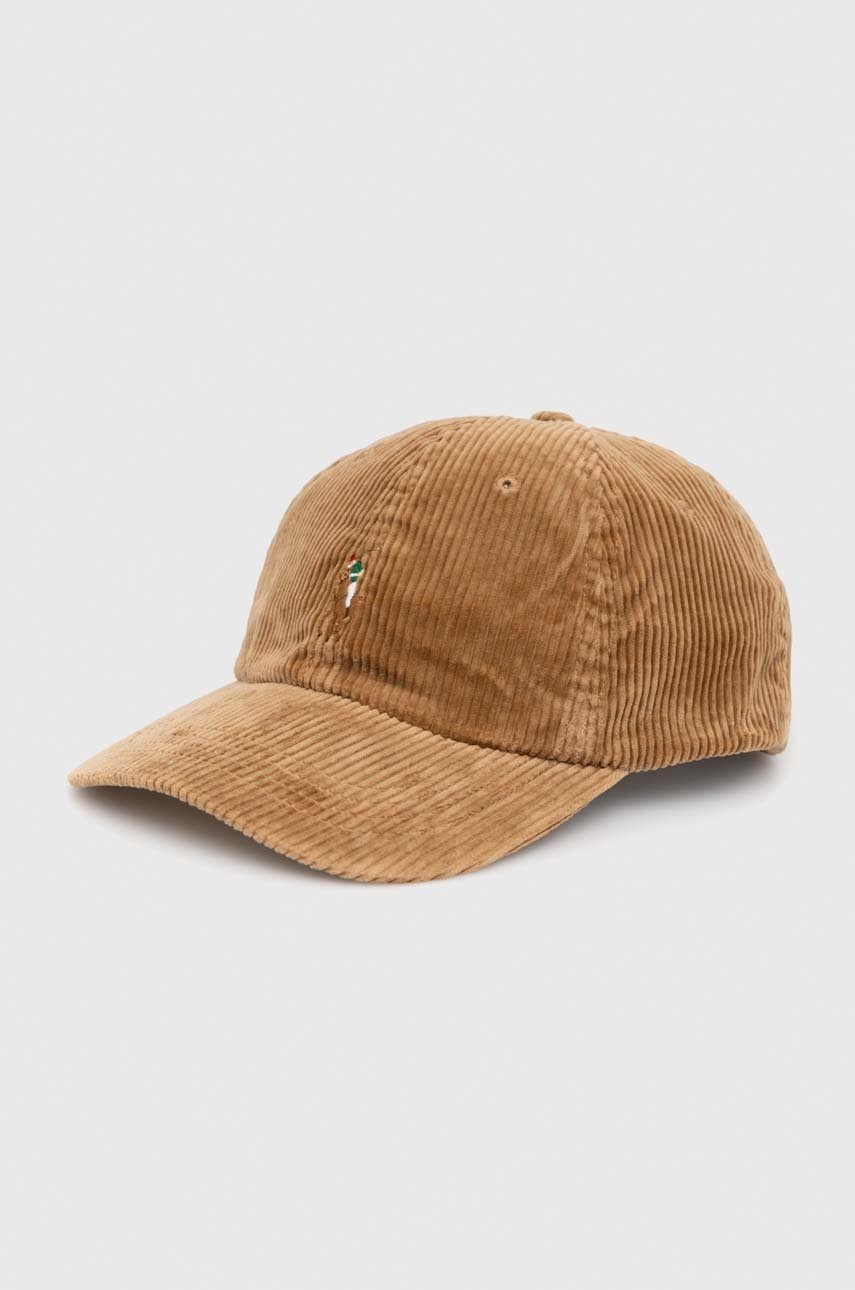 

Памучна шапка с козирка Polo Ralph Lauren в кафяво с изчистен дизайн, Кафяв