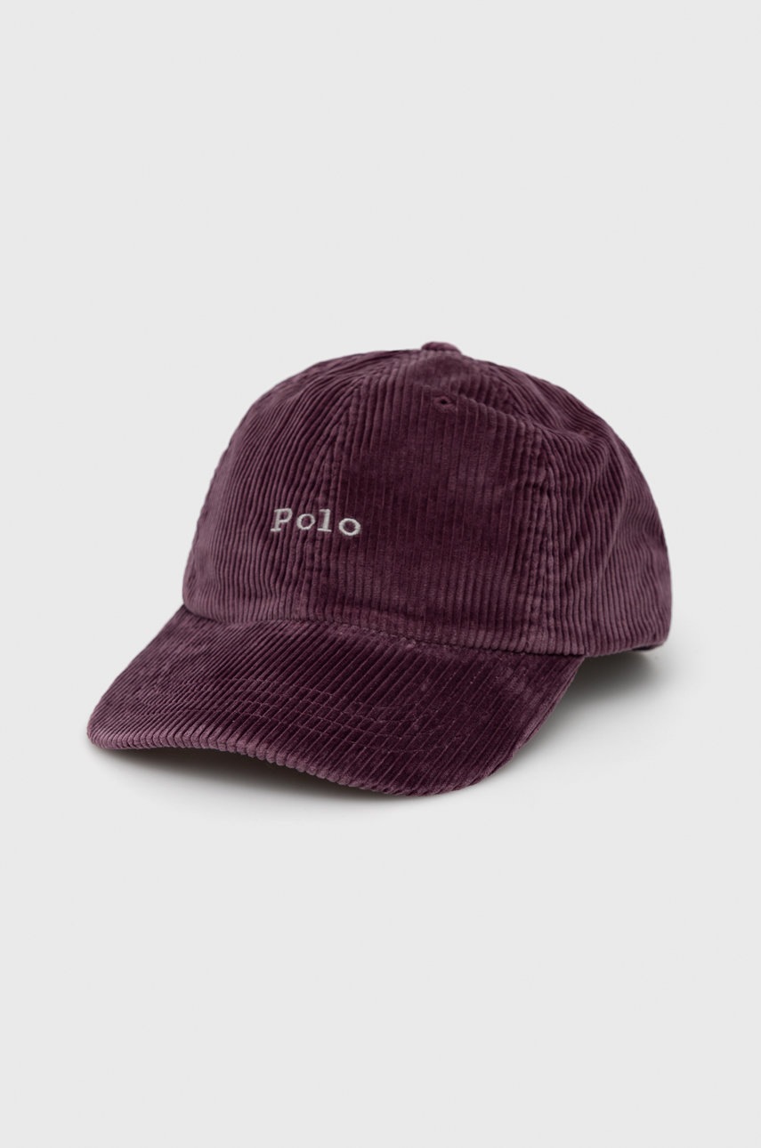 

Памучна шапка с козирка Polo Ralph Lauren в лилаво с изчистен дизайн, Виолетов