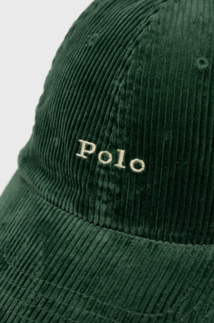 

Вельветова кепка Polo Ralph Lauren колір зелений однотонна