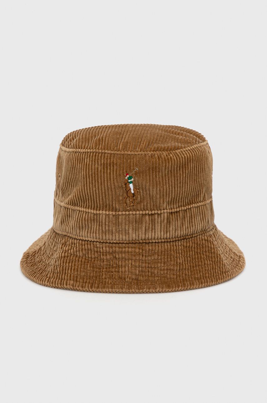 Polo Ralph Lauren kapelusz sztruksowy kolor brązowy bawełniany