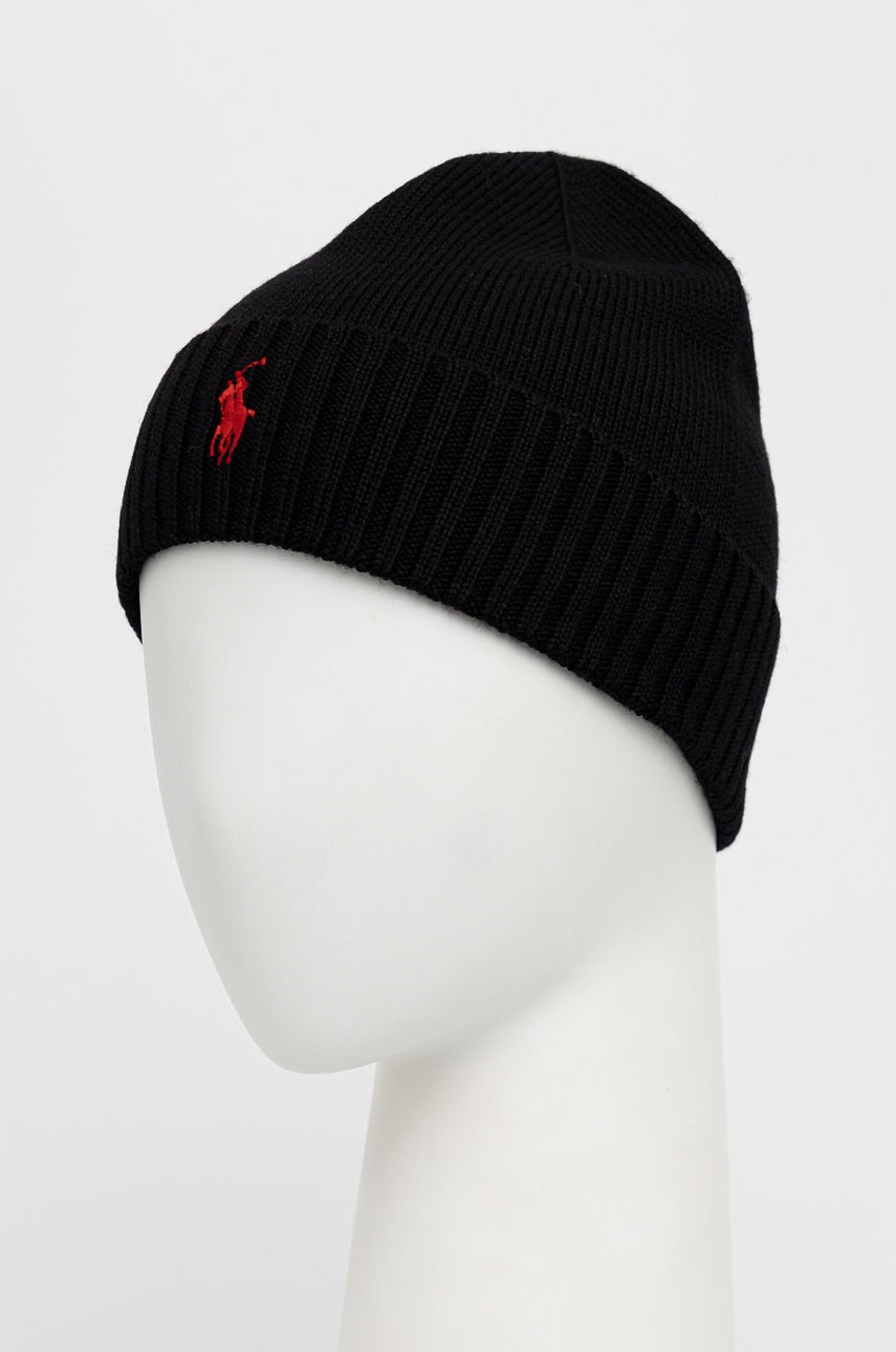 

Вовняна шапка Polo Ralph Lauren колір чорний з тонкого трикотажу вовна