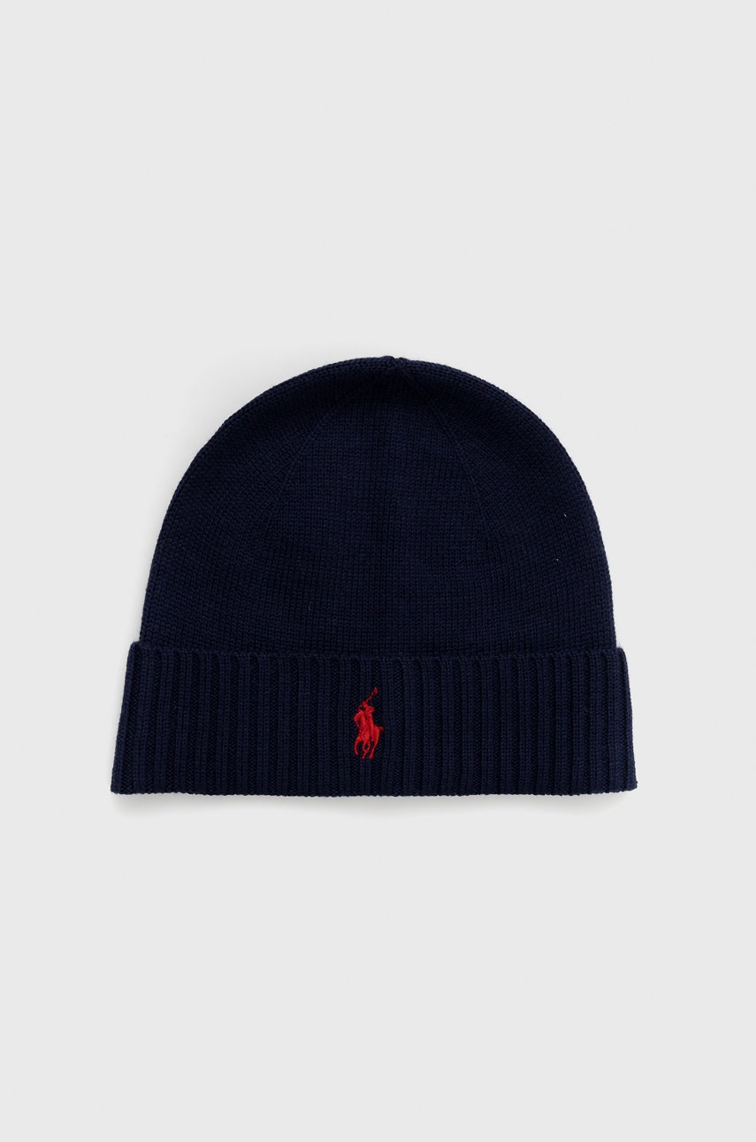 

Вълнена шапка Polo Ralph Lauren с фина плетка от вълна, Син