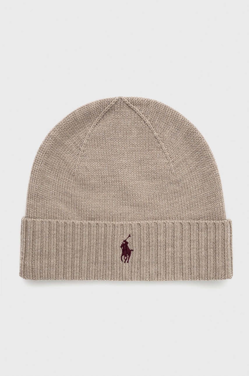 

Вълнена шапка Polo Ralph Lauren в бежово с фина плетка от вълна, Бежов