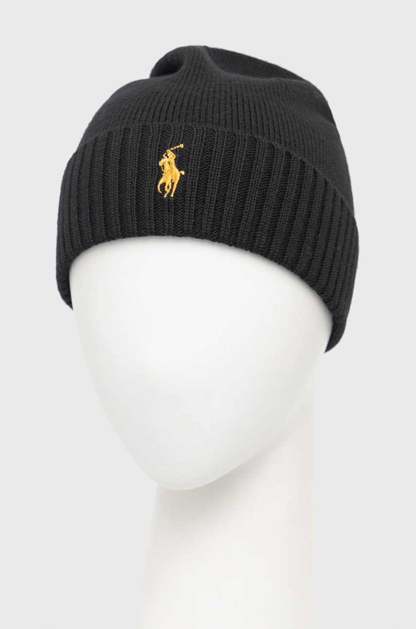 

Шерстяная шапка Polo Ralph Lauren цвет чёрный из тонкого трикотажа шерсть