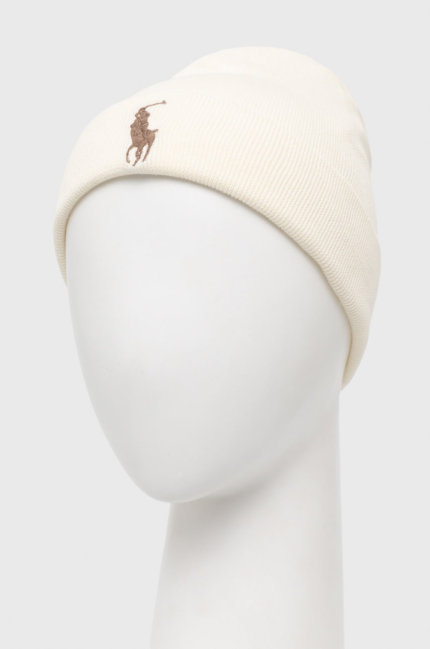 

Хлопковая шапка Polo Ralph Lauren цвет бежевый из тонкого трикотажа хлопковая