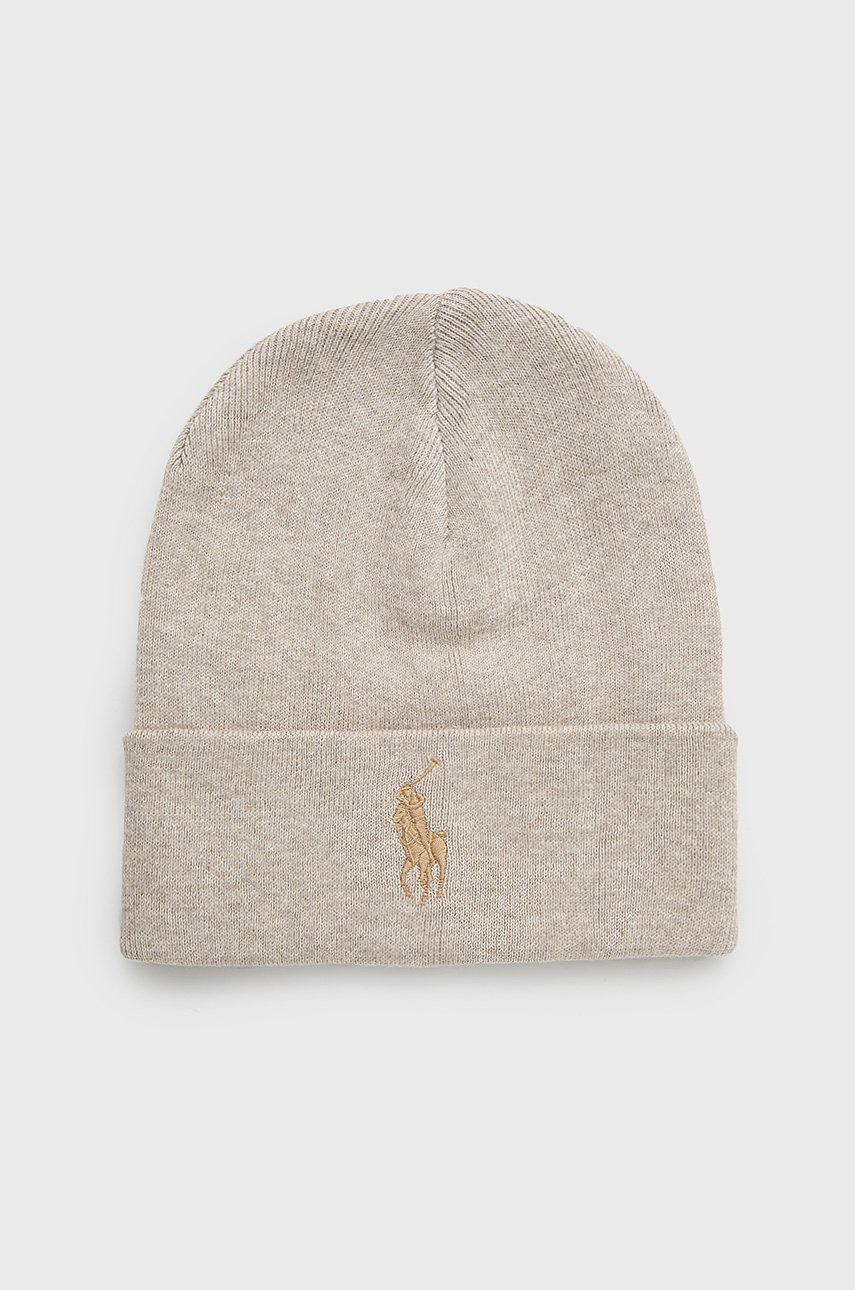 

Памучна шапка Polo Ralph Lauren в бежово с фина плетка от памук, Бежов