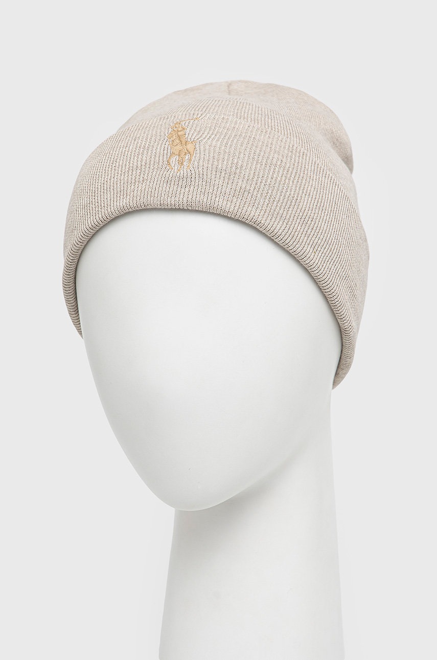 

Хлопковая шапка Polo Ralph Lauren цвет бежевый из тонкого трикотажа хлопковая
