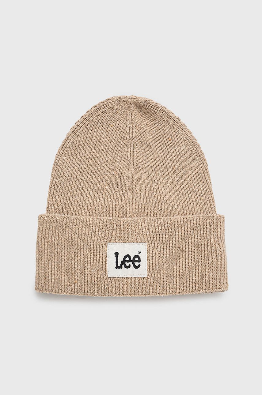 Lee czapka kolor beżowy z cienkiej dzianiny