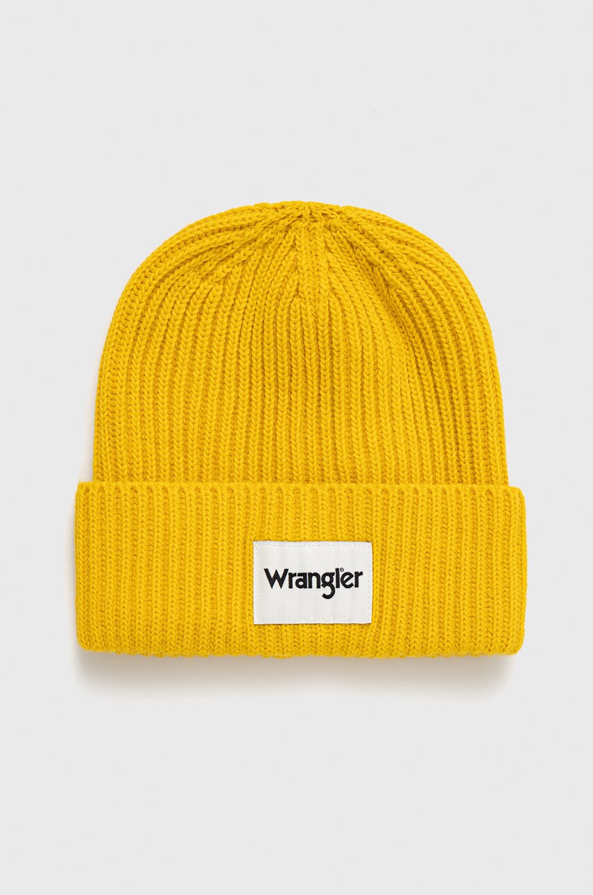 Wrangler caciula culoarea galben, din tricot gros