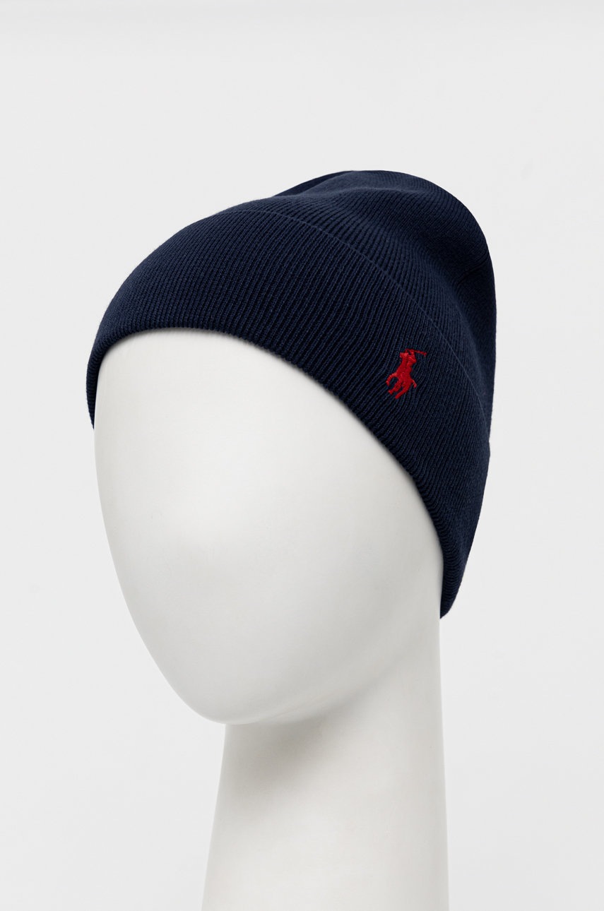 

Памучна шапка Polo Ralph Lauren в тъмносиньо с фина плетка от памук, Тъмносин