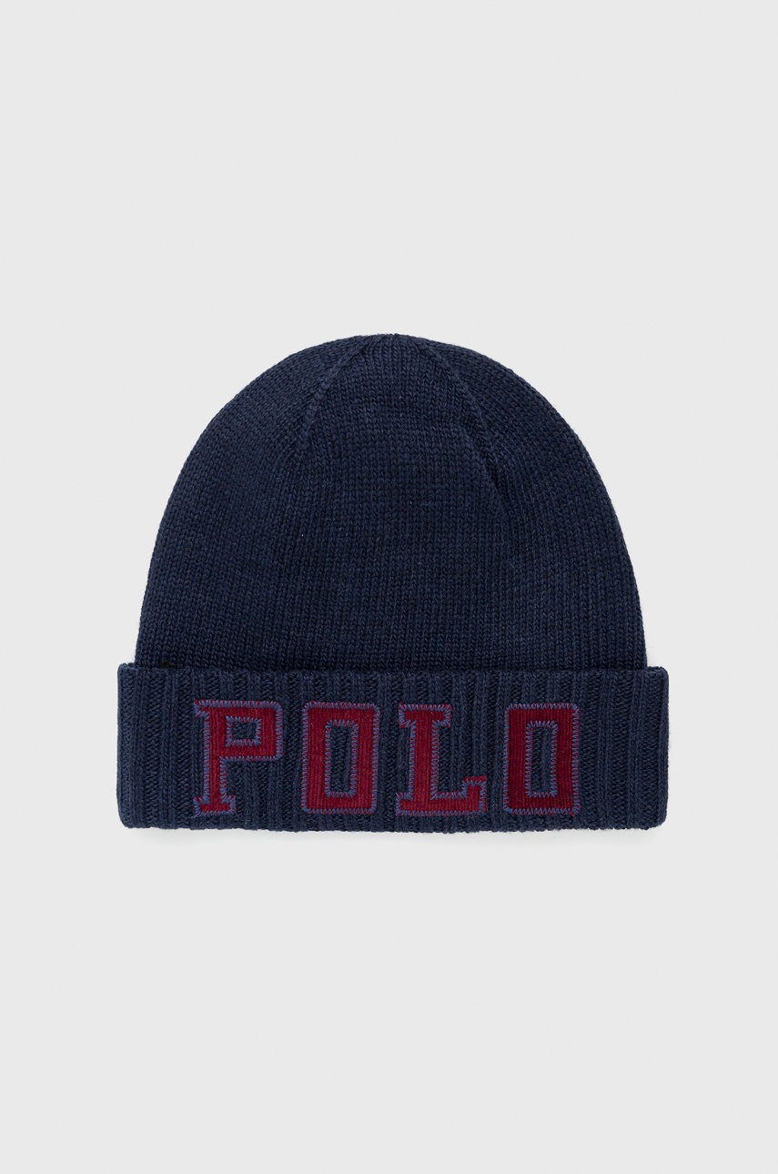

Шапка с примесью шерсти Polo Ralph Lauren цвет синий из толстого трикотажа
