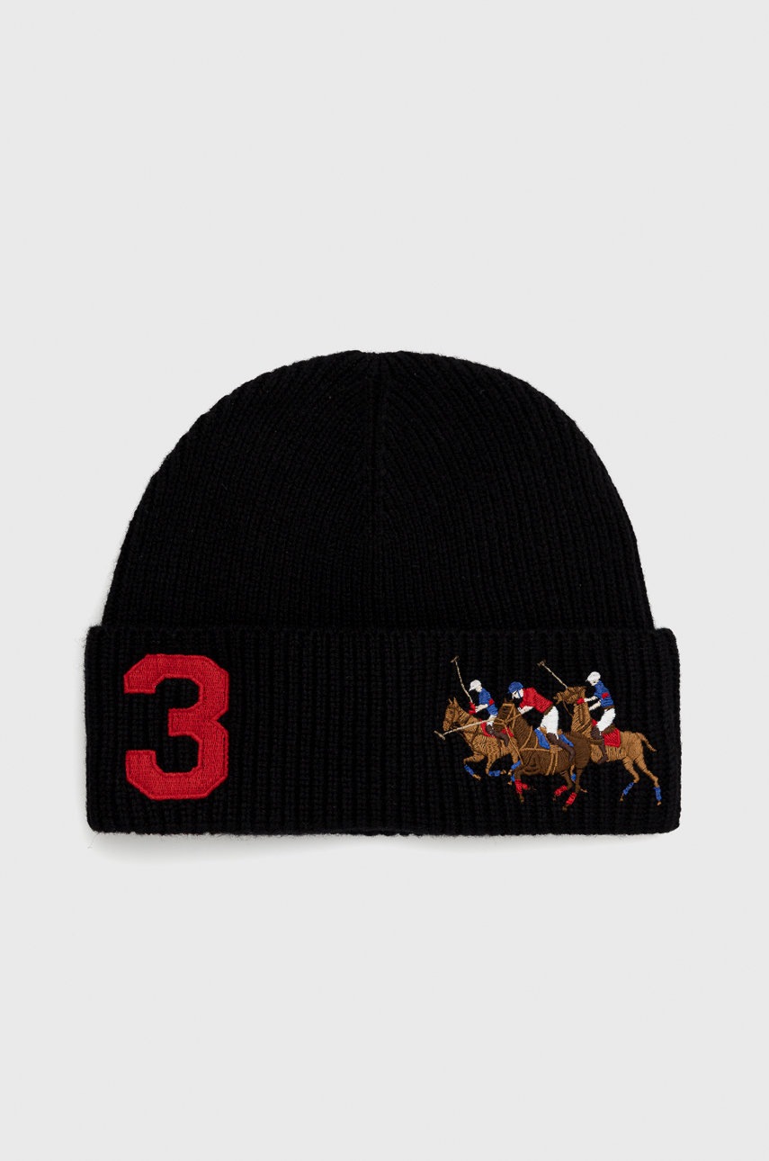 

Вовняна шапка Polo Ralph Lauren колір чорний вовна