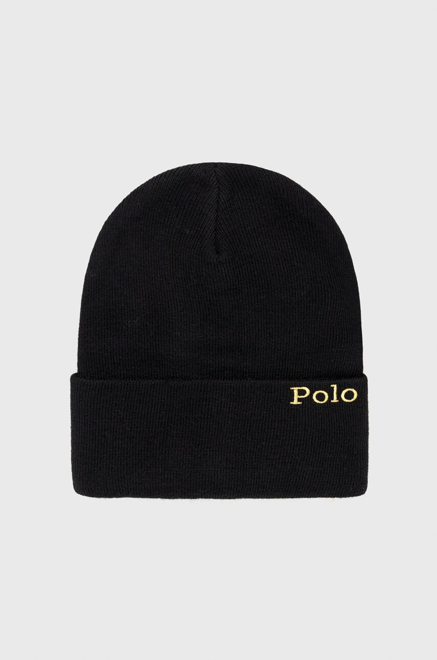 

Шапка с примесью шерсти Polo Ralph Lauren цвет чёрный из толстого трикотажа