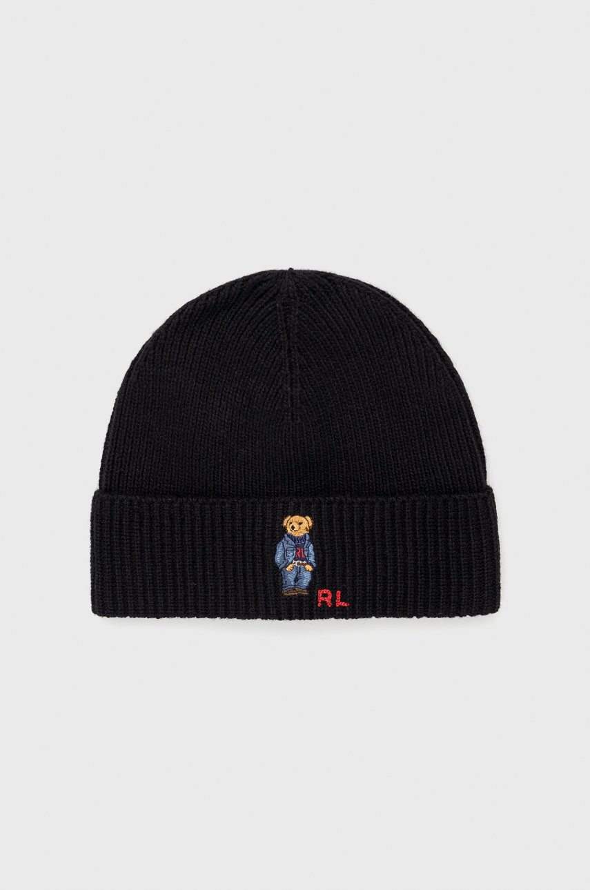 

Шапка с вълна Polo Ralph Lauren в черно, Черен