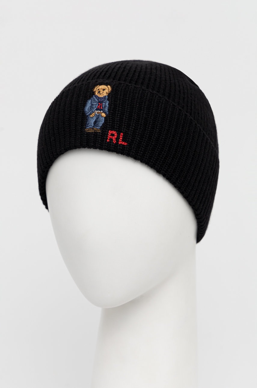 

Шапка з домішкою вовни Polo Ralph Lauren колір чорний
