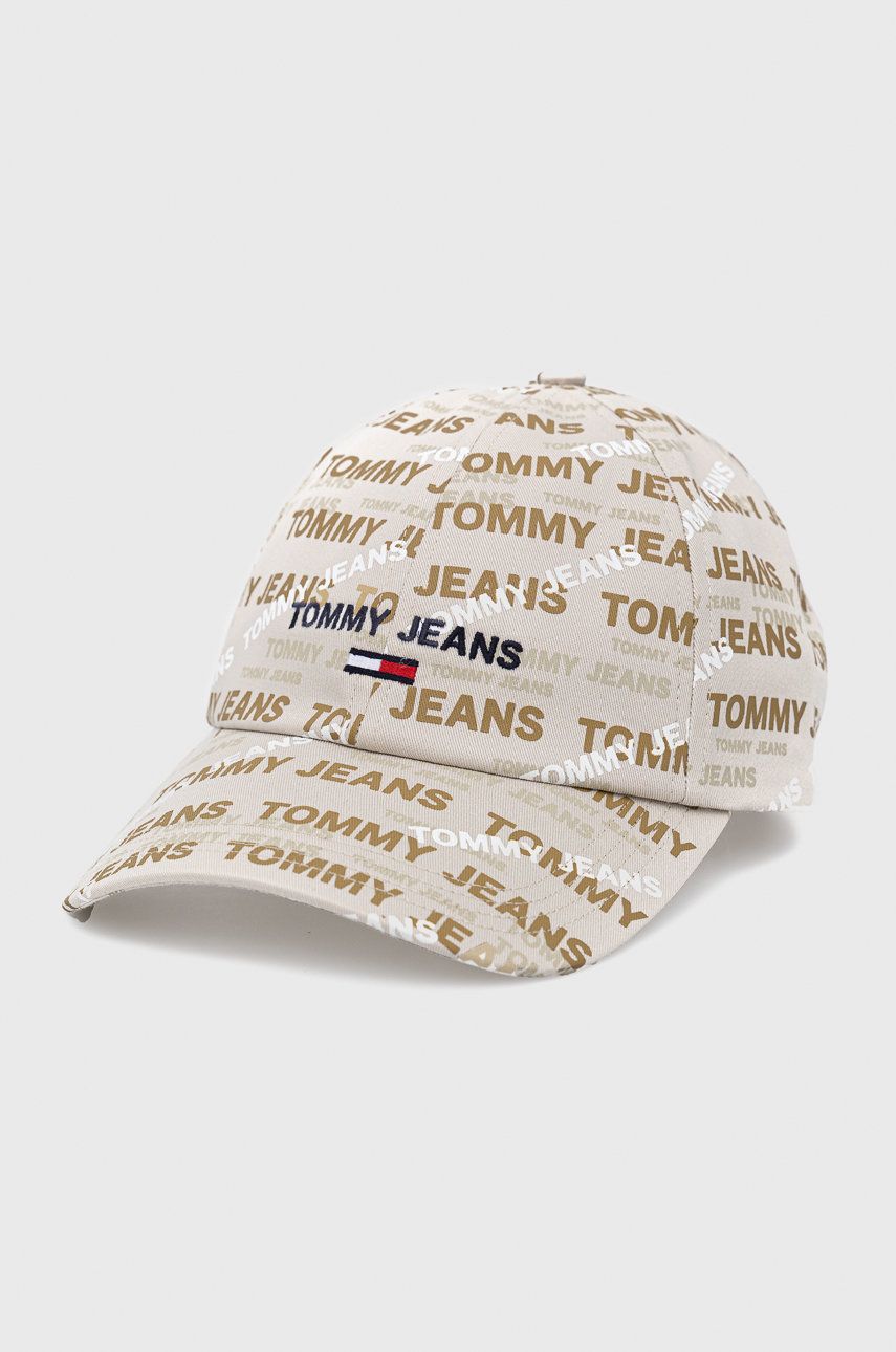 Tommy Jeans sapca din bumbac culoarea bej, cu imprimeu