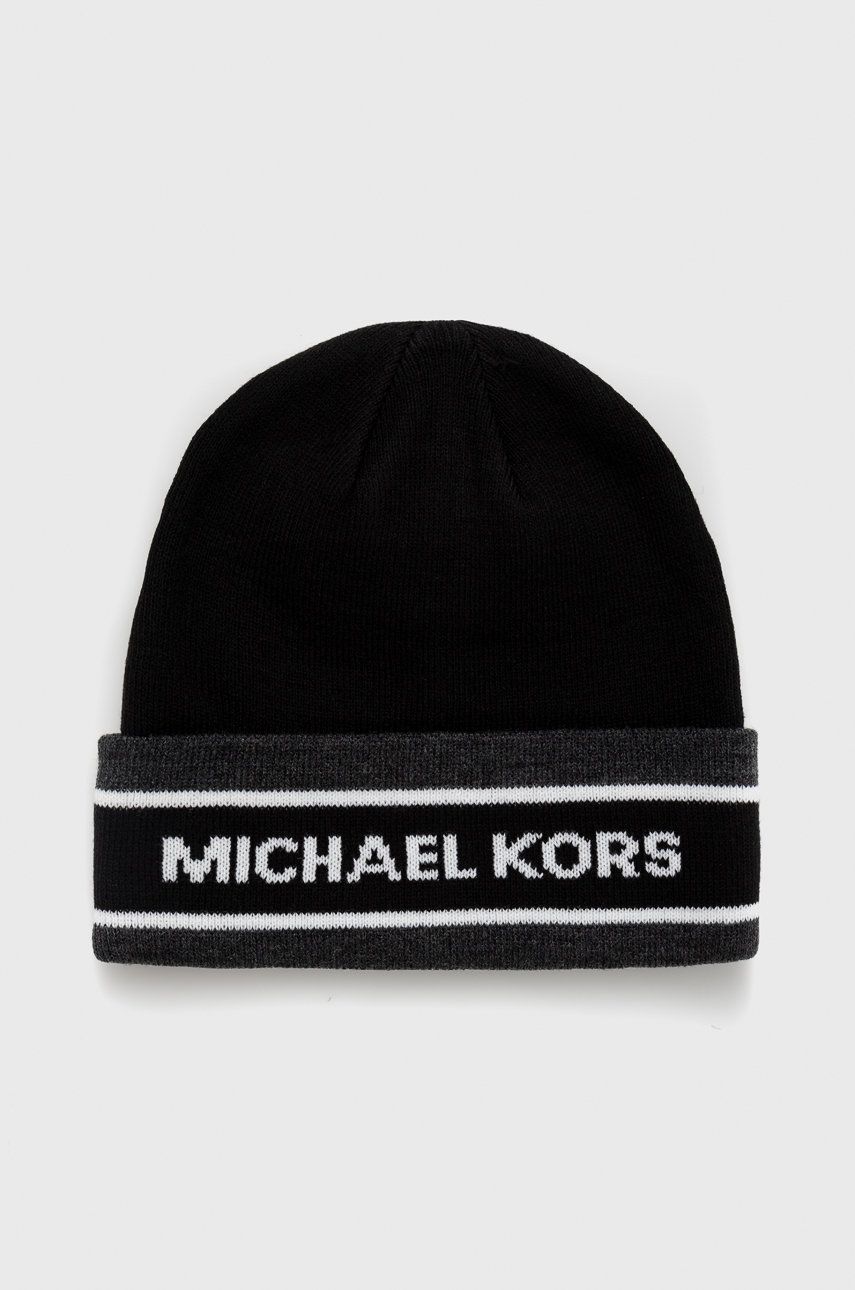 Čepice Michael Kors černá barva, z tenké pleteniny - černá -  100% Akryl