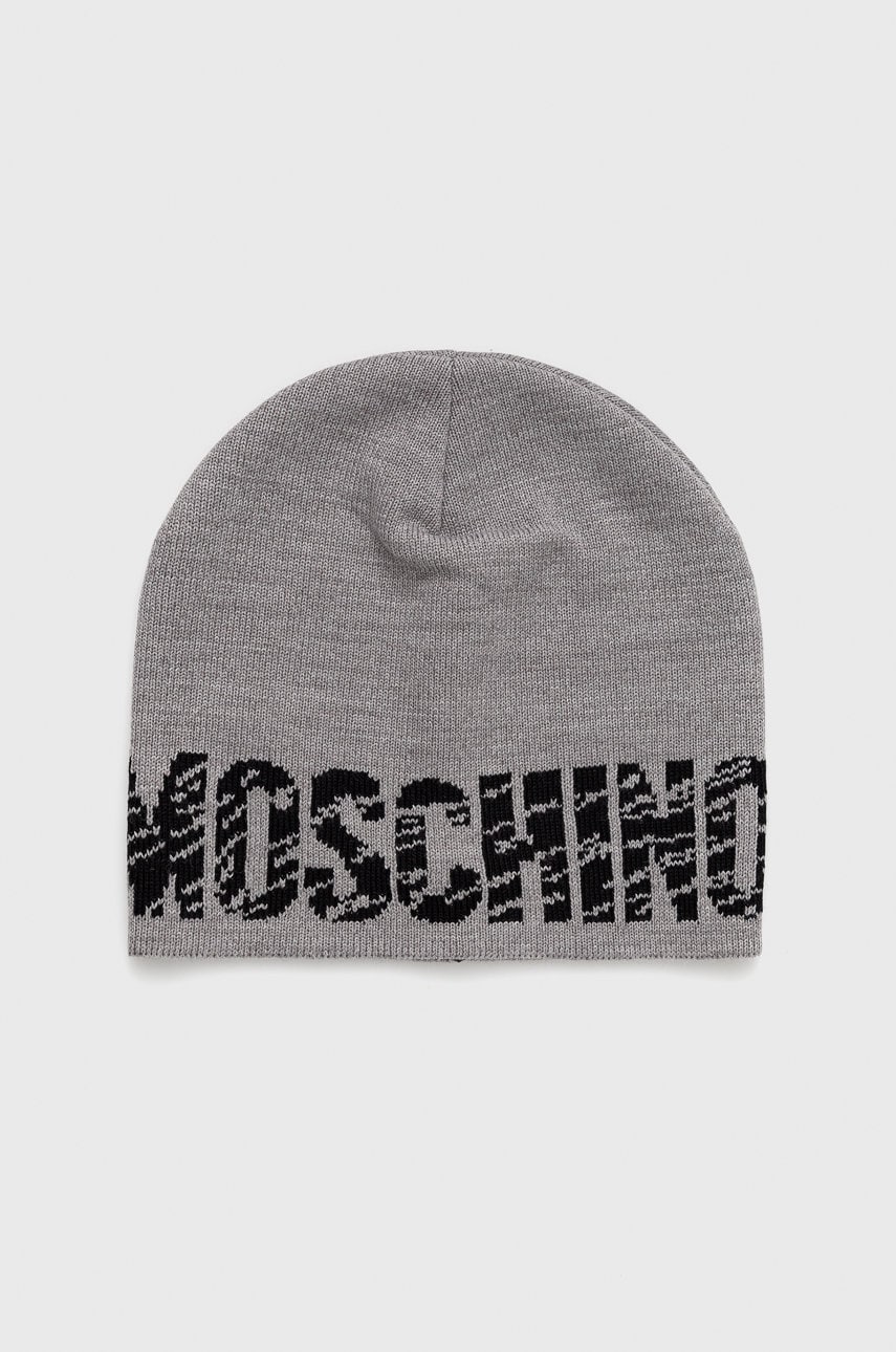 Moschino caciula de lana culoarea gri, de lana, din tesatura neteda