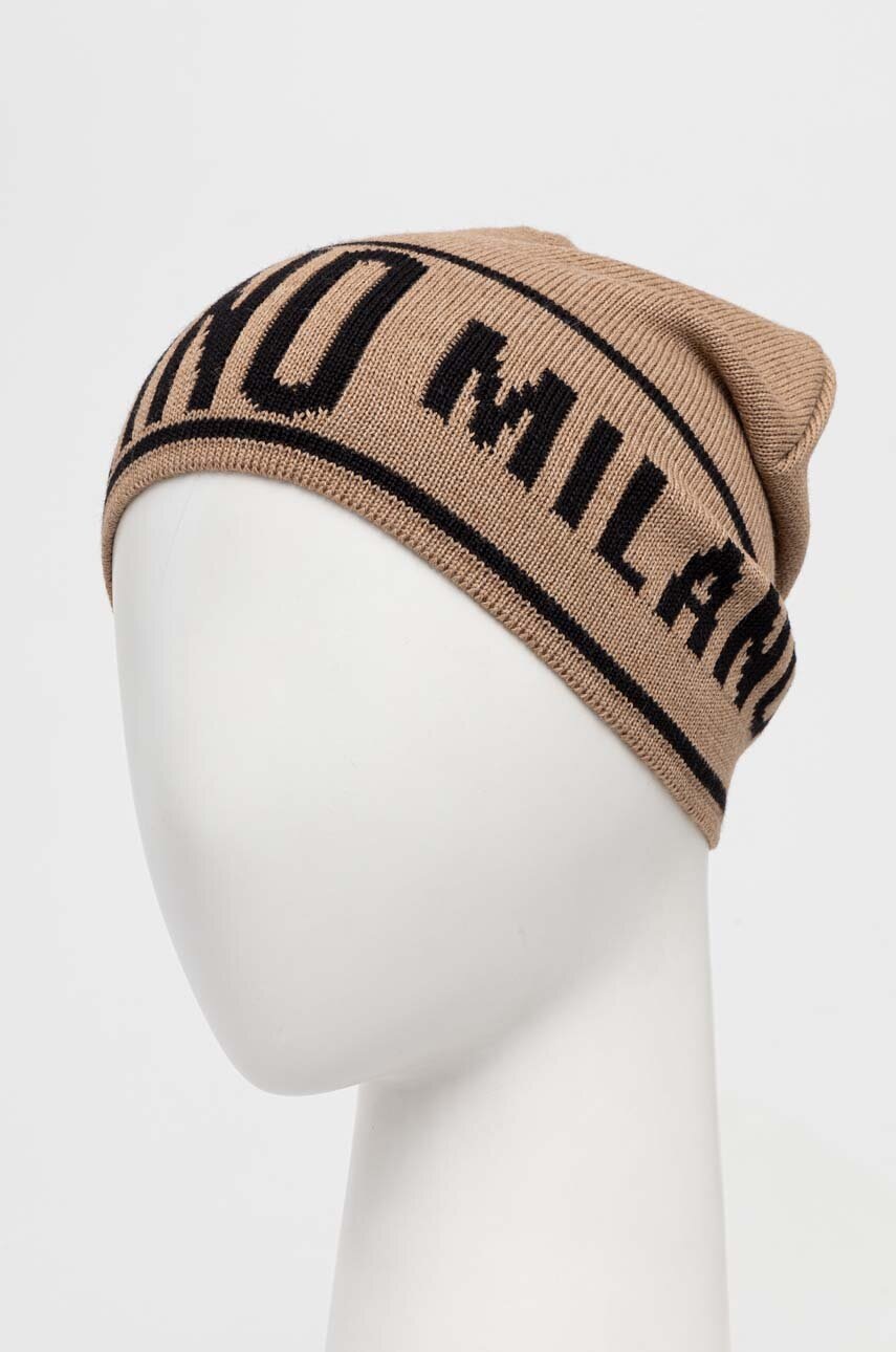 Μάλλινο σκουφί Moschino χρώμα: μπεζ φωτογραφία