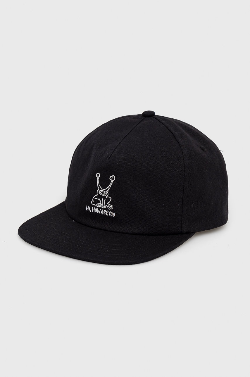 

Памучна шапка Vans в черно с апликация, Черен