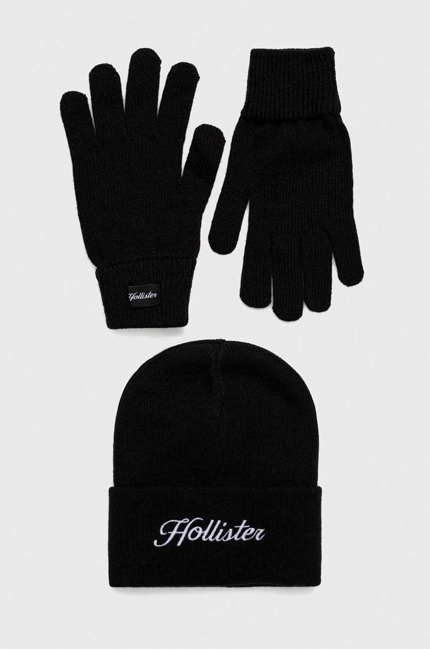 Hollister Co. czapka i rękawiczki kolor czarny